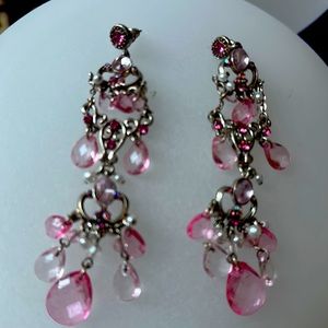 Two earring pieces, silver and pink beads decor tassel drop earrings .